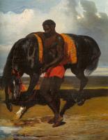 Alfred Dedreux - Africain tenant un cheval au bord d'une mer